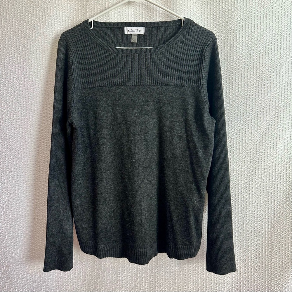 MELISSA PAIGE Gray Lightweight Ribbed Knit Long Sleeve Sweater Size XL NWOT